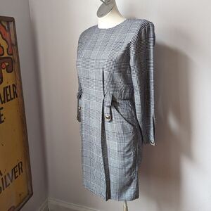 Vintage Black and White Plaid Long Sleeve Dress Size 4